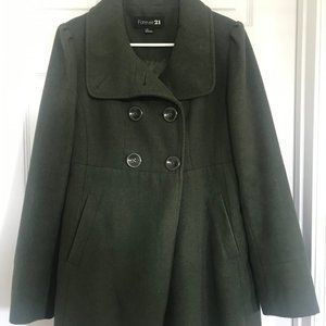 Forever 21 Forest Green Bow Back Pea Coat